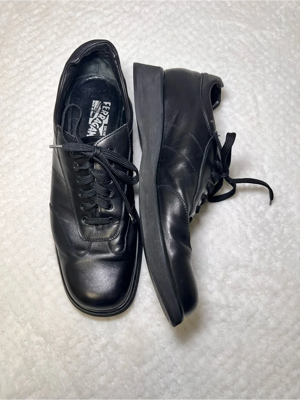 Salvatore Ferragamo Black Leather Lace-Up Oxfords